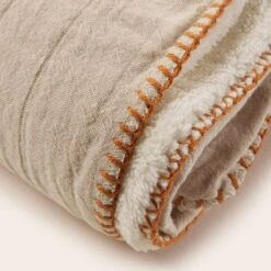 Couvre-lit DASHAN Beige Naturel Et Feston Caramel -Maison Linge Magasin couvre lit DASHAN 009037 N3 6