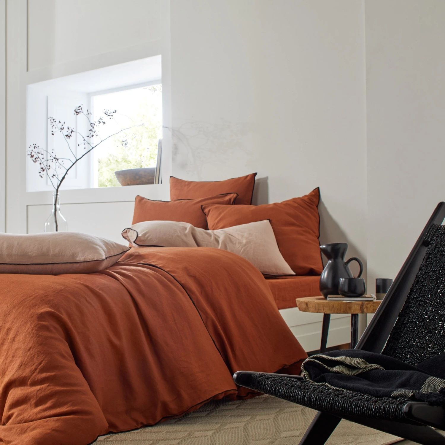 Housse De Couette CARLINA Terracotta Et Bourdon Noir 2 Housse De Couette CARLINA Terracotta Et Bourdon Noir – Image 2