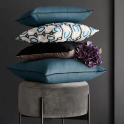 Housse De Coussin BARTOLO Gris Et Bleu Lagon -Maison Linge Magasin housse de coussin BARTOLO 006614 GB C1 9