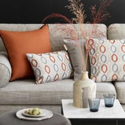 Housse De Coussin BARTOLO Gris Et Orange Brulée -Maison Linge Magasin housse de coussin BARTOLO 006614 GO C1 9