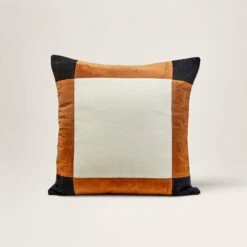 Housse De Coussin DAMIAN Ivoire Caramel Et Marine -Maison Linge Magasin housse de coussin DAMIAN 007681 NZ2 C4 4