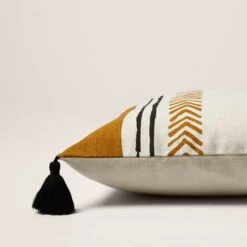 Housse De Coussin MAHDI Naturel Ocre Et Noir -Maison Linge Magasin housse de coussin MAHDI 007412 J18 C1 6