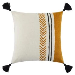 Housse De Coussin MAHDI Naturel Ocre Et Noir -Maison Linge Magasin housse de coussin MAHDI 007412 J18 C1 packshot