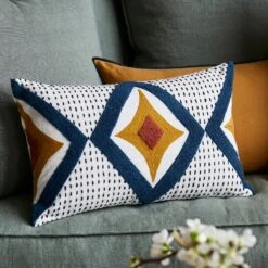 Housse De Coussin ZAYI Ivoire Et Pétrole