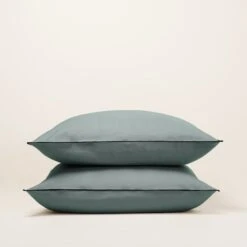 Lot De 2 Taies D'oreiller CARLINA Vert De Gris Et Bourdon Noir -Maison Linge Magasin lot de 2 taies d oreiller CARLINA 007693 V4G C2 4