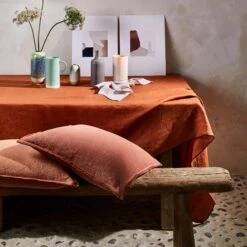 Nappe Carrée CARLINA Terracotta Et Bourdon Noir 14 Nappe Carrée CARLINA Terracotta Et Bourdon Noir -Maison Linge Magasin nappe carree CARLINA 007344 M9G 2