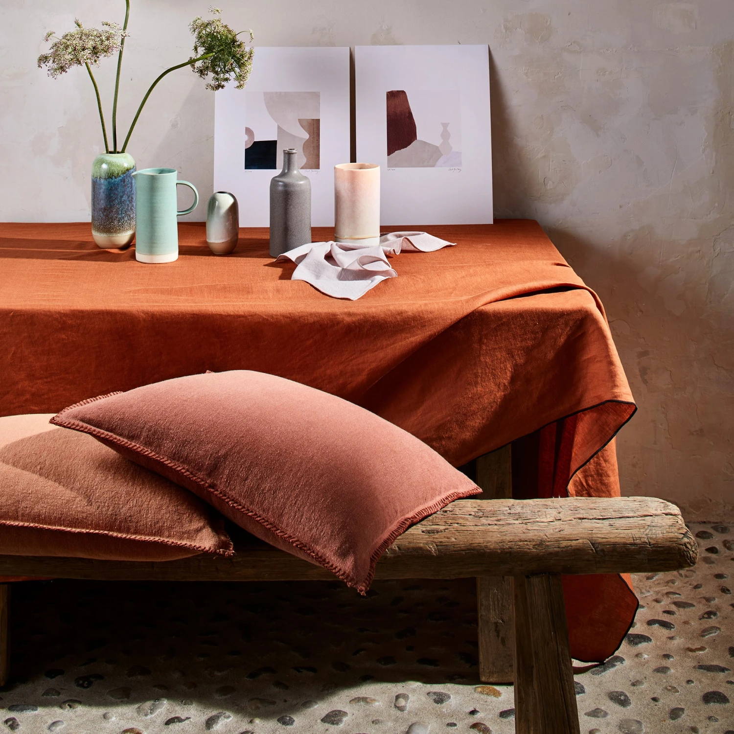 Nappe Carrée CARLINA Terracotta Et Bourdon Noir 4 Nappe Carrée CARLINA Terracotta Et Bourdon Noir – Image 4