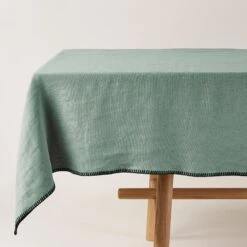 Nappe Rectangulaire NINO Vert De Gris Et Feston Noir -Maison Linge Magasin nappe rectangulaire NINO 007345 V4FG 4