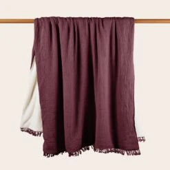 Plaid NOORFOLK Prune -Maison Linge Magasin plaid NOORFOLK 009036 R18 8