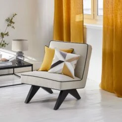 Rideau à Galon Fronceur NINO Ocre Et Feston Noir -Maison Linge Magasin rideau a galon fronceur NINO 007352 J18FG 1