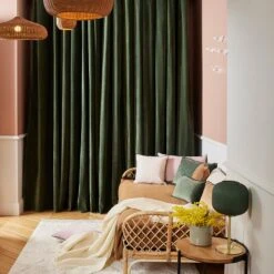 Rideau à Oeillets Noirs DARIO Kaki Grisé Et Bourdon Noir