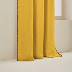 Rideau à Oeillets Noirs NINO Ocre Et Feston Noir -Maison Linge Magasin rideau a oeillets noirs NINO 006467 J18FG 6