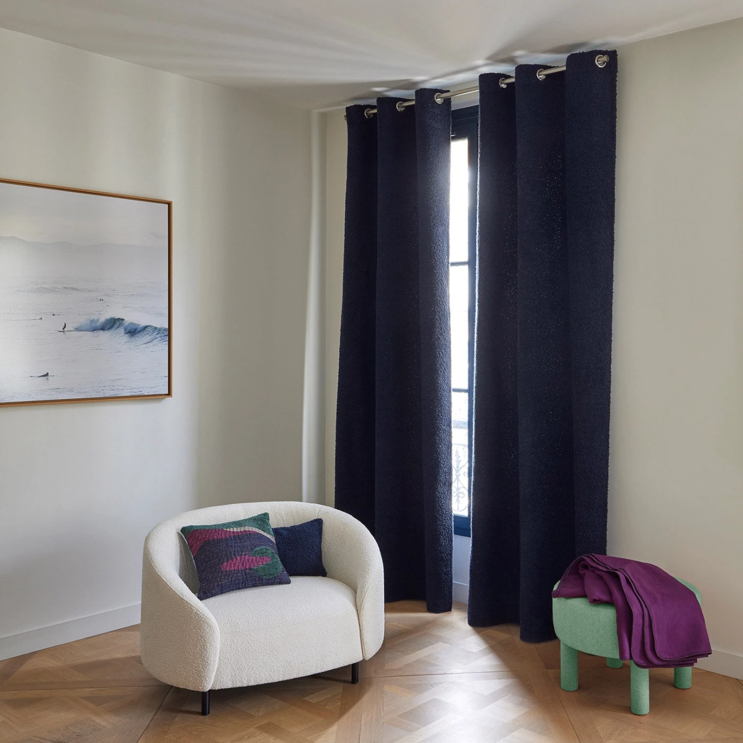 Rideau à Oeillets Argentés LEONARD Bleu Crépusculaire 3 Rideau à Oeillets Argentés LEONARD Bleu Crépusculaire – Image 3