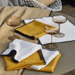 Serviette De Table NINO Ocre Et Feston Noir -Maison Linge Magasin serviette de table NINO 007350 J18FG 1
