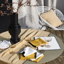 Serviette De Table NINO Ocre Et Feston Noir -Maison Linge Magasin serviette de table NINO 007350 J18FG 2